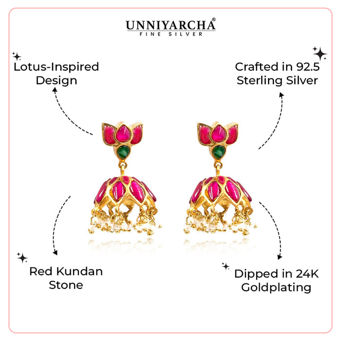92.5 Sterling Silver Lotus kundan jhumka
