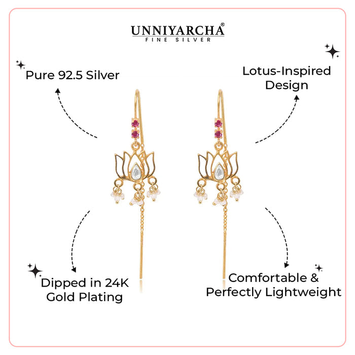 925 Sterling Silver Lotus Sui Dhaga Earring