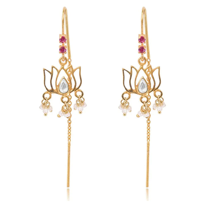 925 Sterling Silver Lotus Sui Dhaga Earring