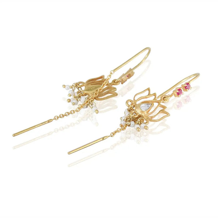 925 Sterling Silver Lotus Sui Dhaga Earring