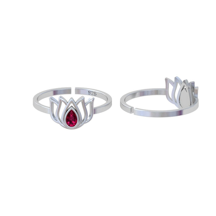92.5 Sterling Silver Lotus Toe ring with Pink stone