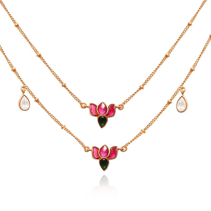 92.5 Sterling Silver Lotus Two layer Necklace
