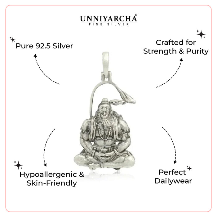 925 Sterling Silver Meditating Shri Hanuman Ji Pendant