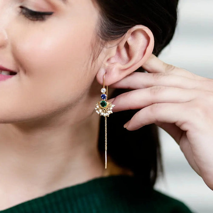 92.5 Sterling Silver Multicolor Sui Dhaga Earrings