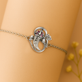 925 Sterling Silver Om Bracelet with Ruby Pink Stones