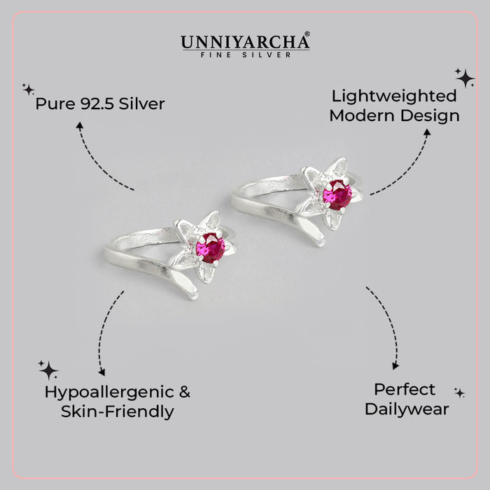 92.5 Sterling Silver Pink stone Toe ring
