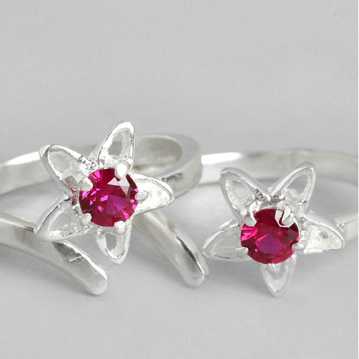 92.5 Sterling Silver Pink stone Toe ring