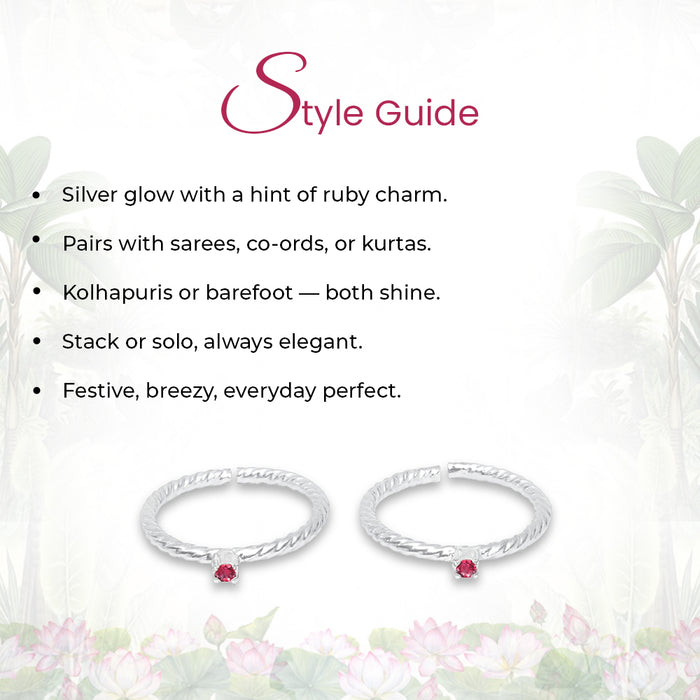 92.5 Sterling Silver Red Toe Ring