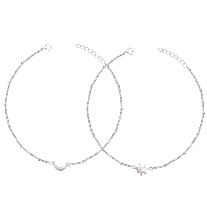 92.5 Sterling Silver Star And Moon Anklet