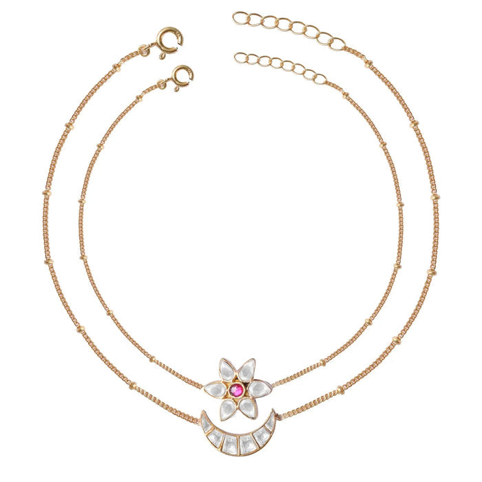 925 Sterling Silver Star And Moon Anklet