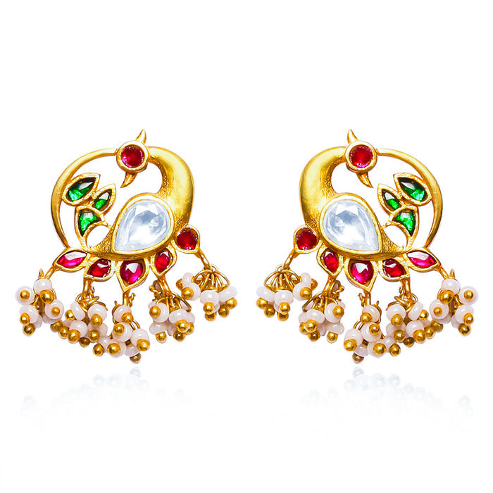 92.5 Sterling Silver Swan Motif Kundan Stud Earrings