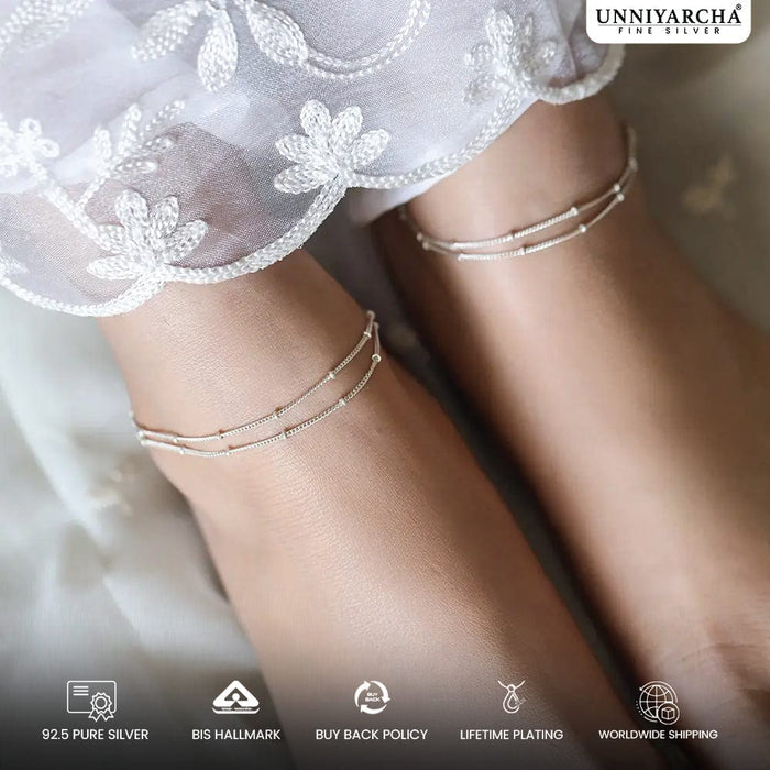 Delicate two-line chain anklet made of 92.5 sterling silver by Unniyarcha