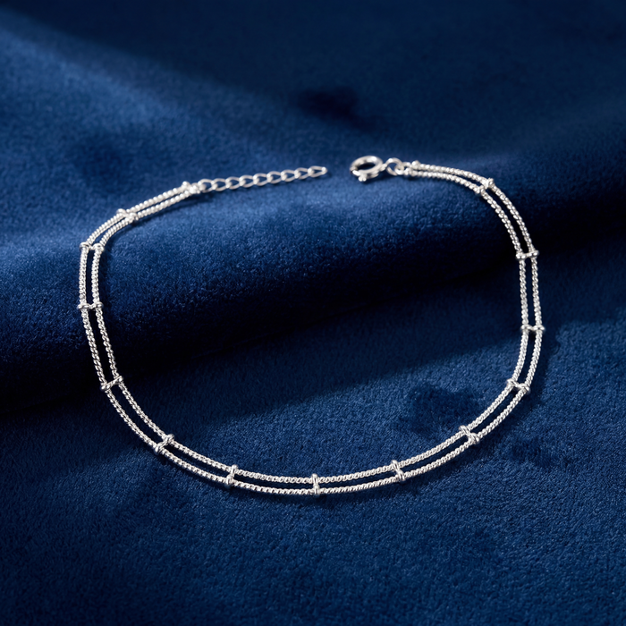 925 Sterling Silver Two Line Chain Silver Anklet (Single)