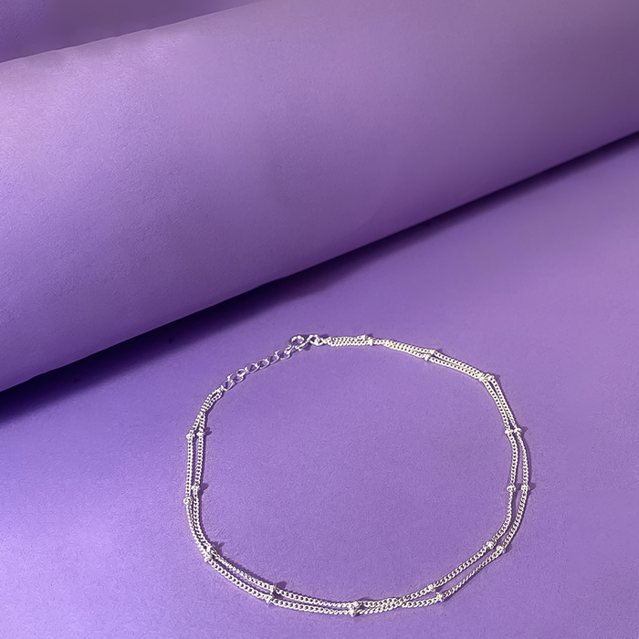 925 Sterling Silver Two Line Chain Silver Anklet (Single)