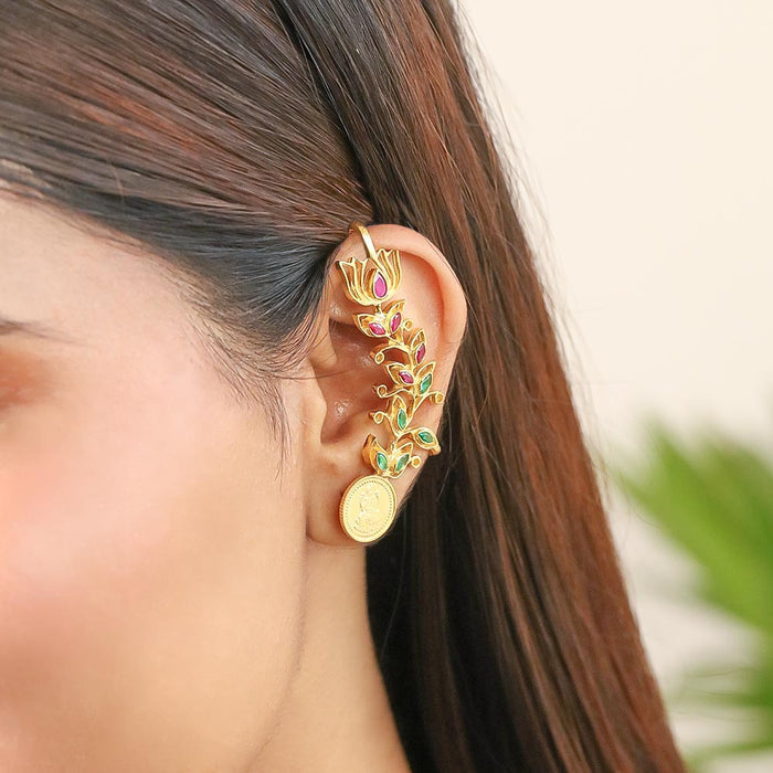 999 Silver Lakshmi & Lotus Earcuff