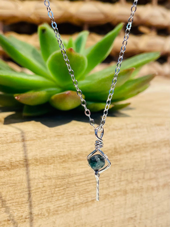 natural emerald + fringe / sterling silver