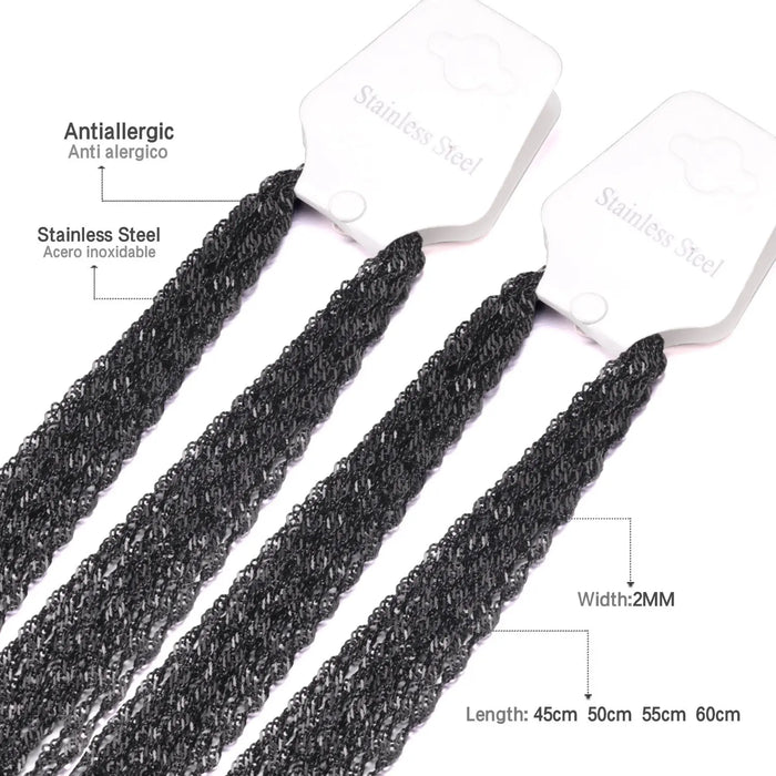 ASON 10pcs / 2mm*45cm 50cm 55cm 60cm Stainless Steel Chain with Ripple Shape asonjewelry