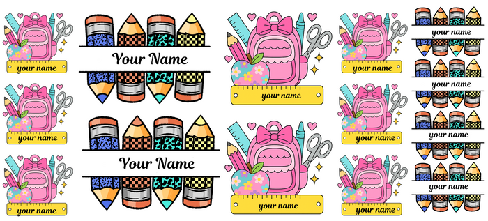 Back pack and pencil Name Stickers  UV DTF (custom 1 name per sheet)