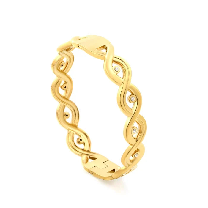 Bangle 11.5mm Width Inner Size 50*58mm Twisted Paved Zircon Gold Plated Stainless Steel asonjewelry