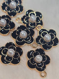 Black CC Flowers with pearl -Metal Charm Pendant