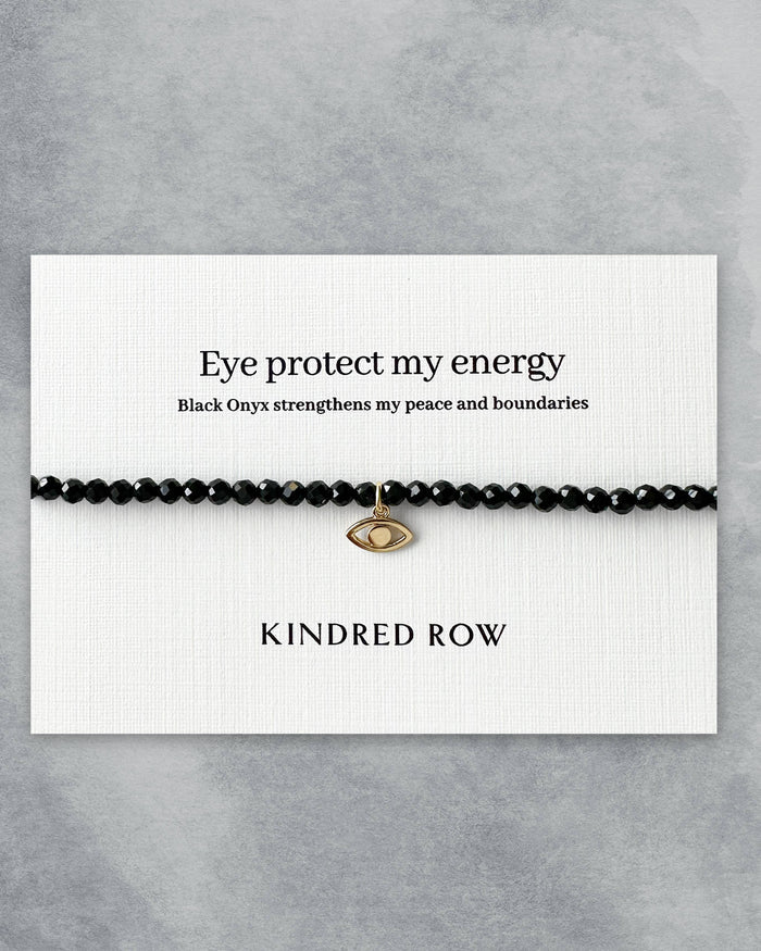 black onyx evil eye affirmation charm bracelet