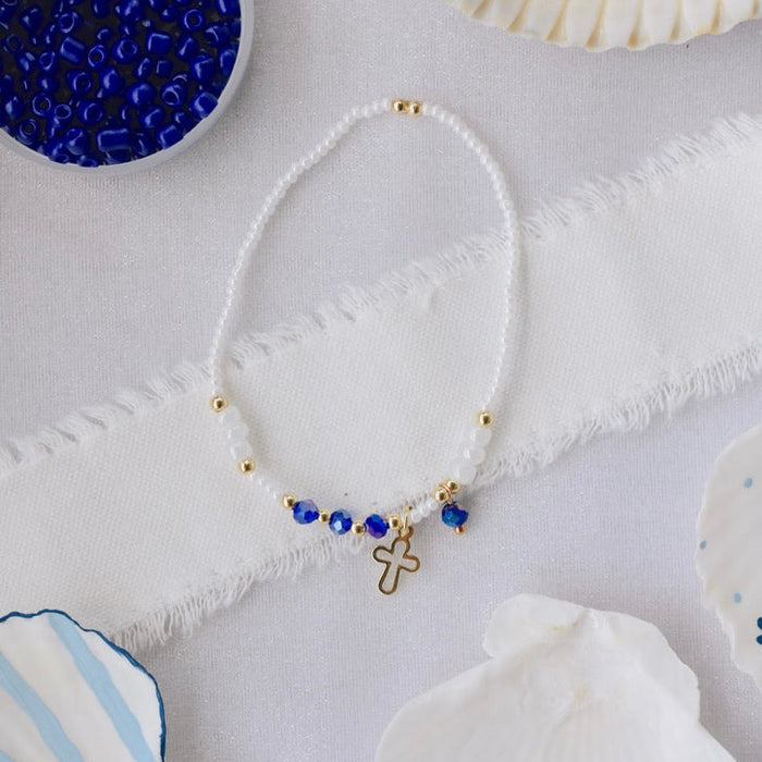 Blue and White Cross Charm Bracelet