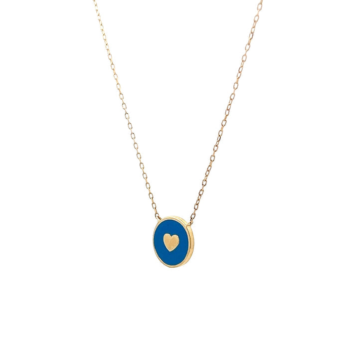 Blue Enamel Heart Pendant Necklace in 14k Yellow Gold
