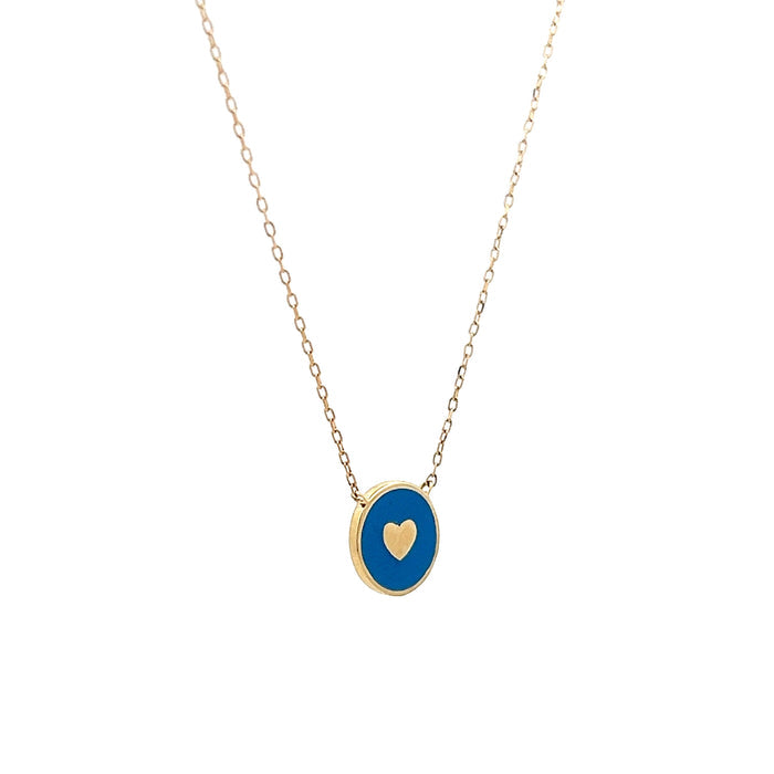 Blue Enamel Heart Pendant Necklace in 14k Yellow Gold