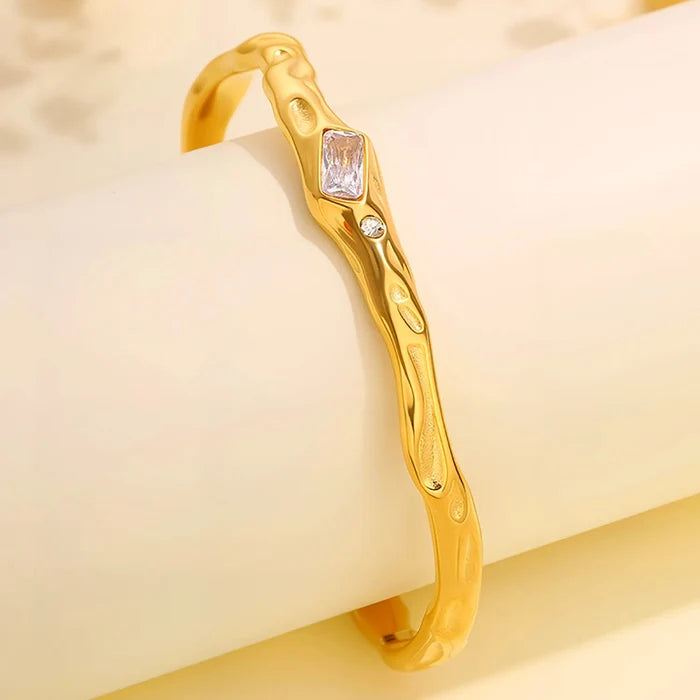 Bracelet 9*60mm Irregular 4*8mm Rectangle White Rhinestone Gold Plated Stainless Steel asonjewelry