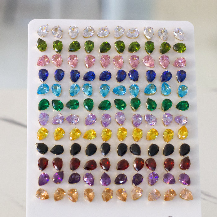 Card Holder Gold/Steel with Teardrop Diamonds Mixed Color Stud Earrings asonjewelry