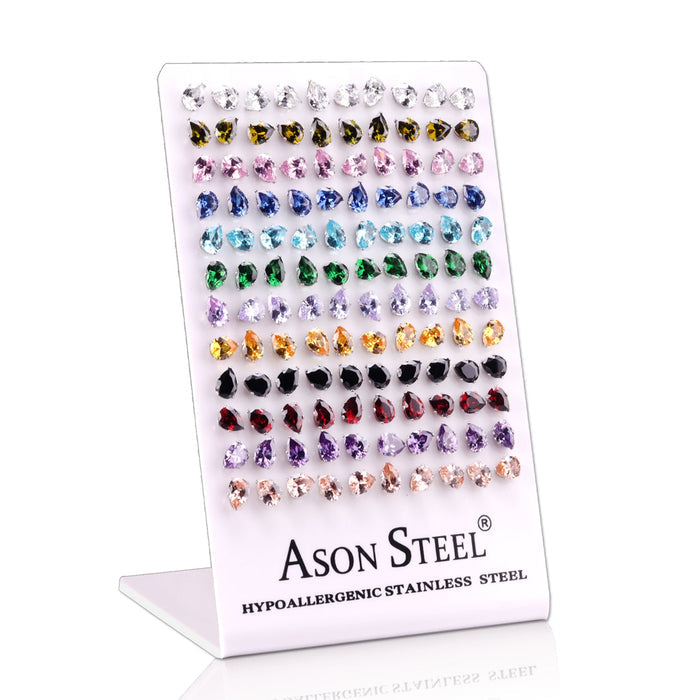 Card Holder Gold/Steel with Teardrop Diamonds Mixed Color Stud Earrings asonjewelry