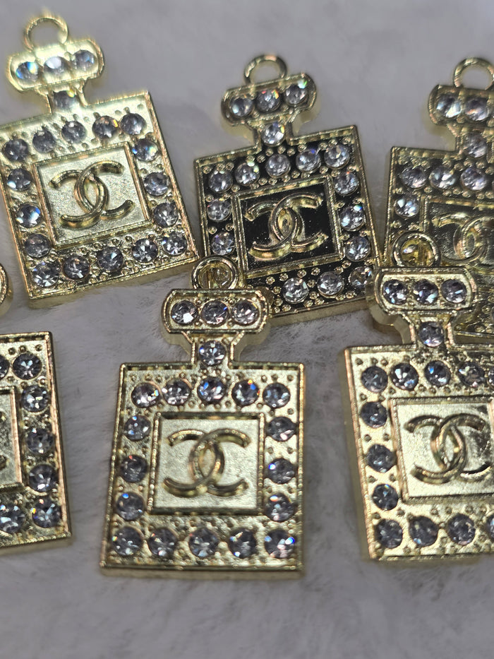 CC Perfume with rhinestone Gold -Metal Charm Pendant