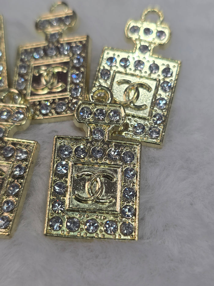 CC Perfume with rhinestone Gold -Metal Charm Pendant