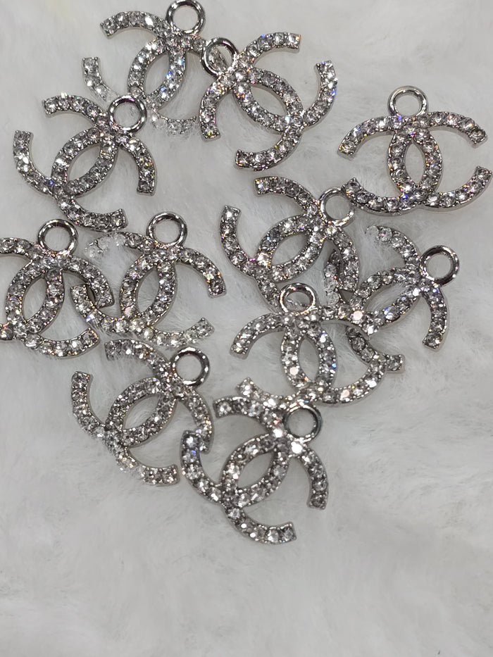 CC Rhinestone silver -Metal Charm Pendant