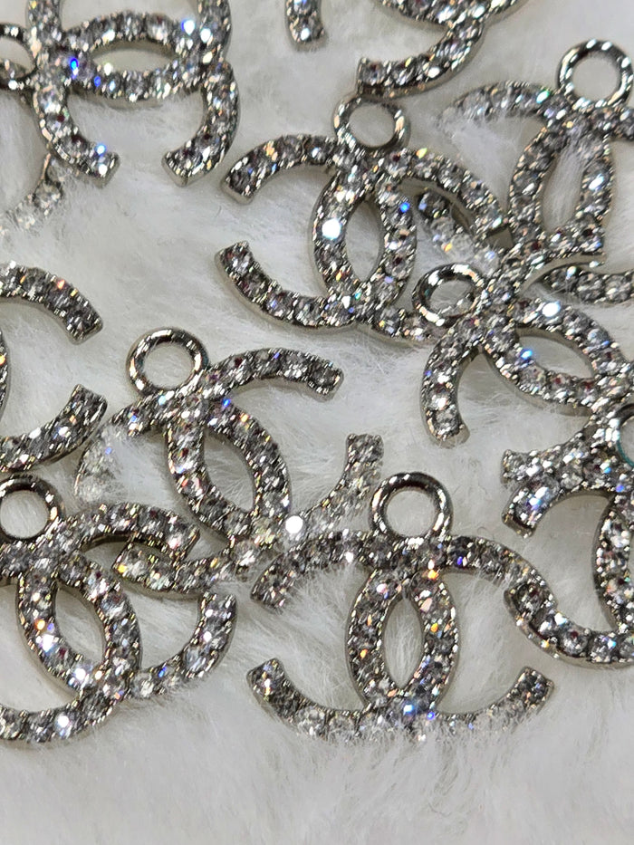 CC Rhinestone silver -Metal Charm Pendant