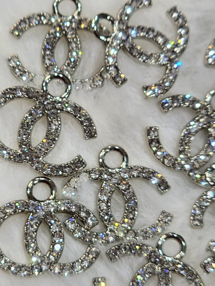 CC Rhinestone silver -Metal Charm Pendant