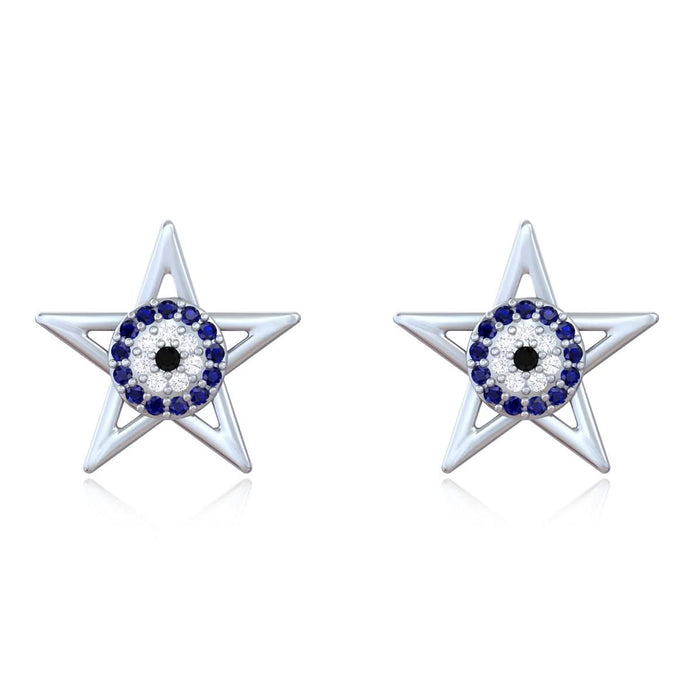Celestial Guardian: Pure Silver Evil Eye Star Studs