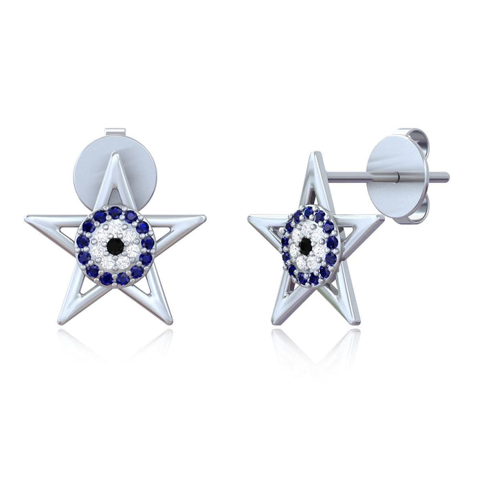 Celestial Guardian: Pure Silver Evil Eye Star Studs