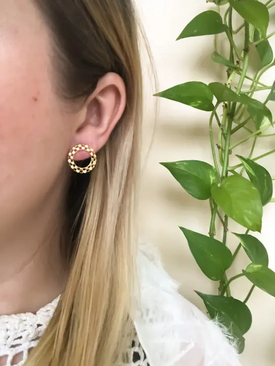 checkered circle studs