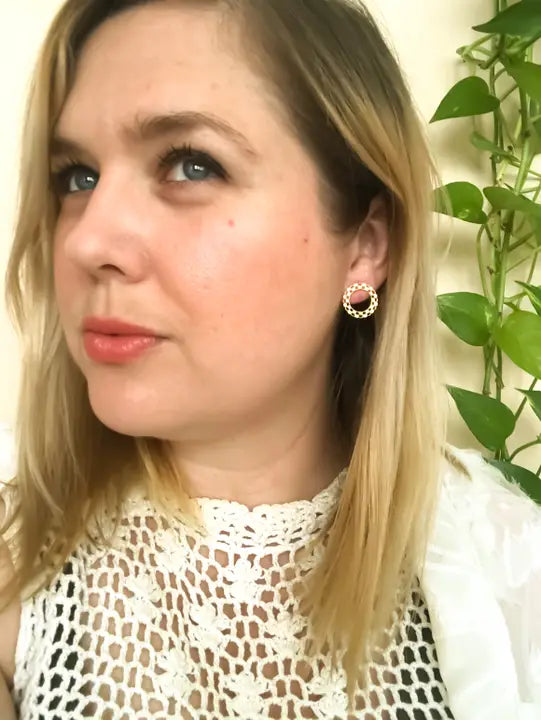 checkered circle studs