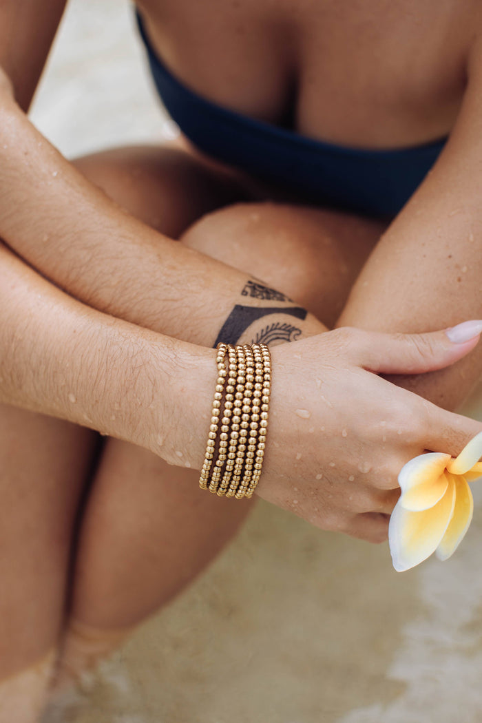 classic gold beaded waterproof stretch bracelets