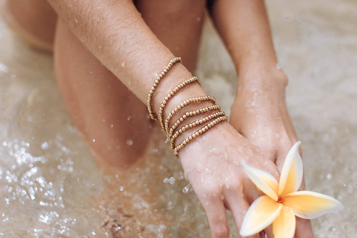 classic gold beaded waterproof stretch bracelets