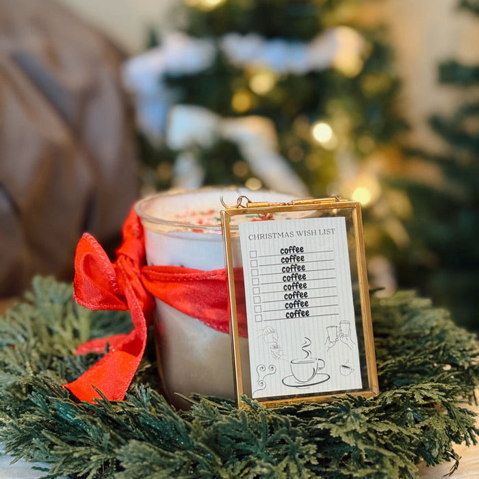 Coffee Christmas Wishlist Gold Ornament