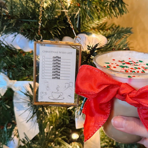 Coffee Christmas Wishlist Gold Ornament