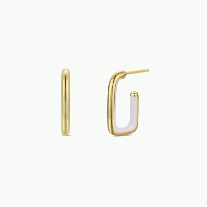 cream enamel large rectangle gold hoop earrings