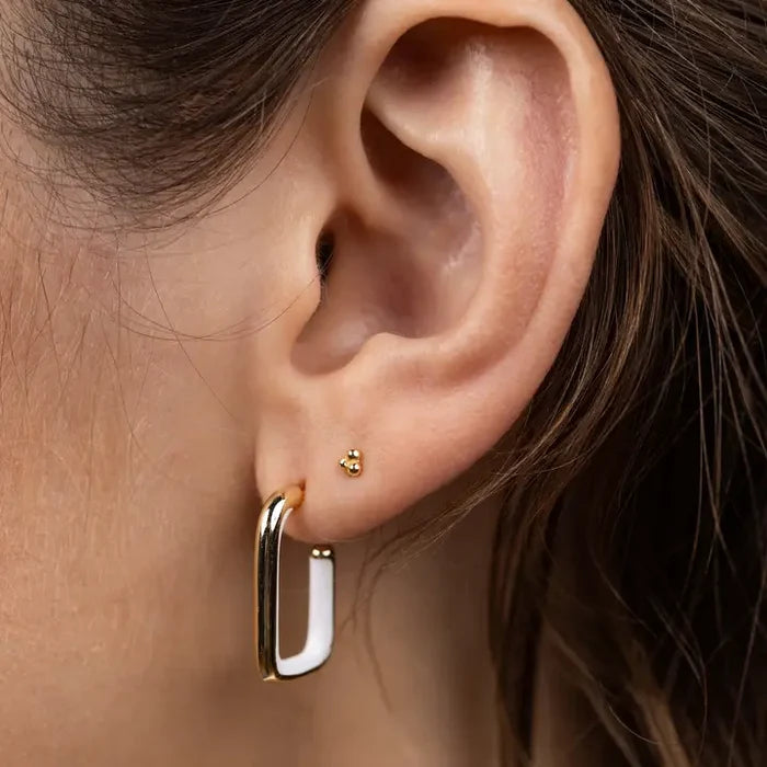 cream enamel large rectangle gold hoop earrings