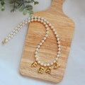 Custom Bubble Letter Pearl & Gold Chain Necklace