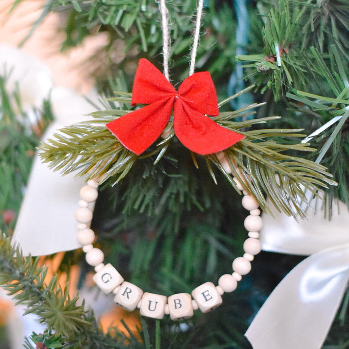 Custom Name Beaded Wreath Ornament