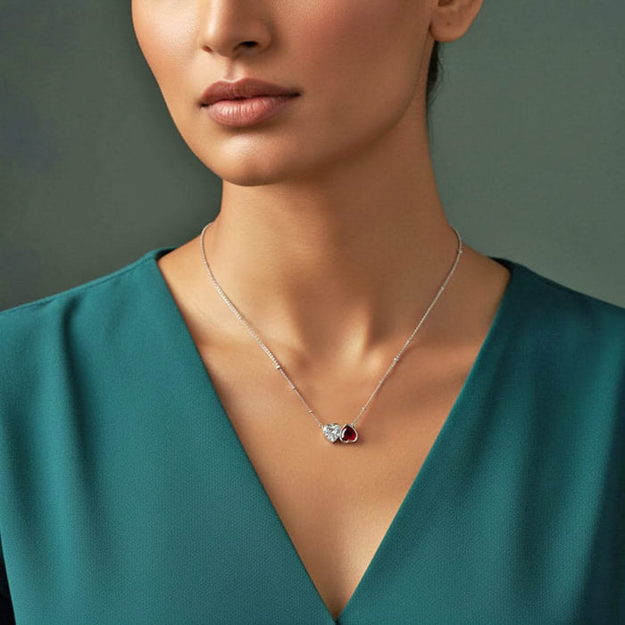 Dual Heart Pendant Necklace – 925 Silver