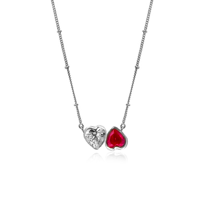 Dual Heart Pendant Necklace – 925 Silver